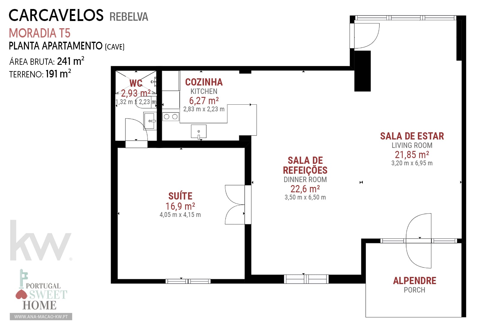 Basement plan where the independent 1 bedroom apartment is located (70.55 m²)